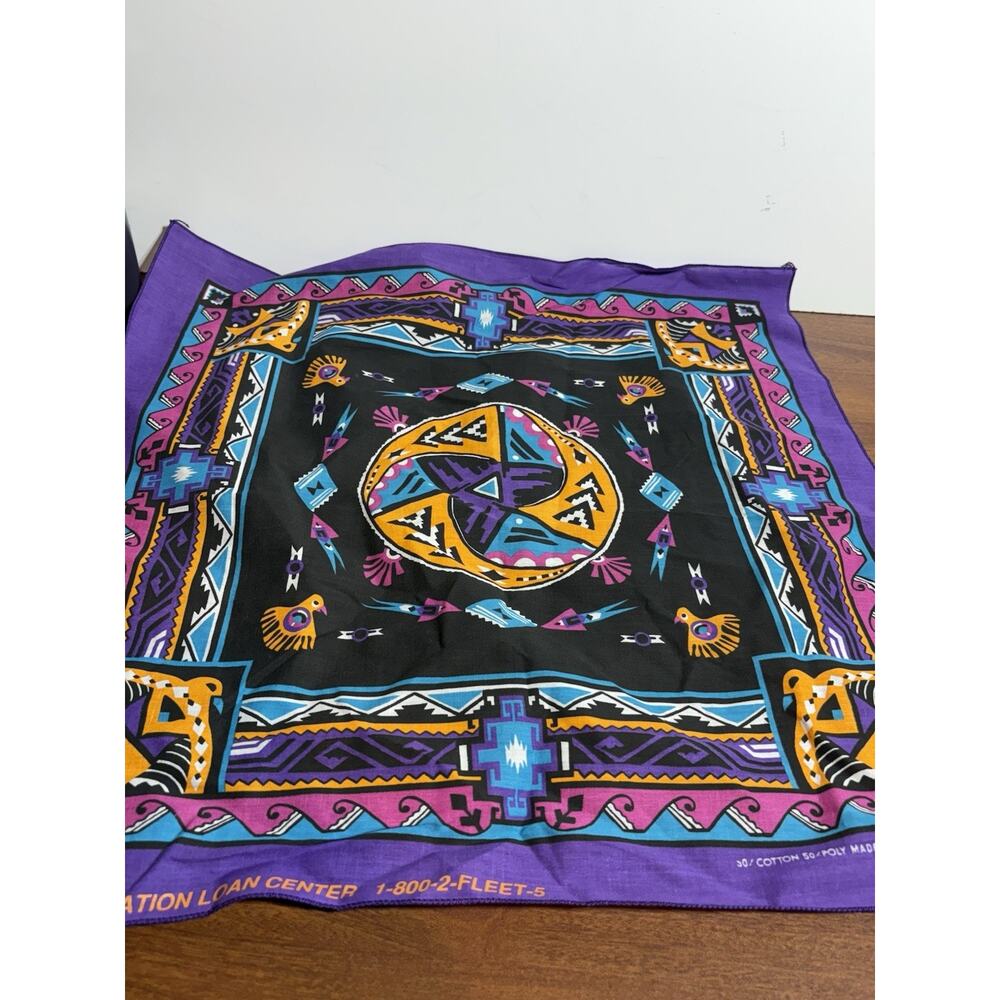 Vintage 80s 90s Native Aztec Tribal Colorful Scarf Bandana USA Hanky